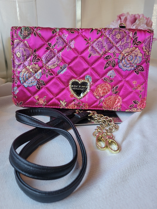 Betsey Johnson Handbags - Betsey Johnson Sateen Oriental Print Clutch with Gold Chain